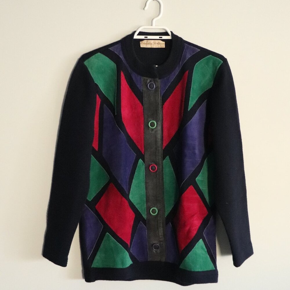Vintageā Claudia S. Drees M Multi-Colored Buttoned Crewneck Buttoned Cardigan